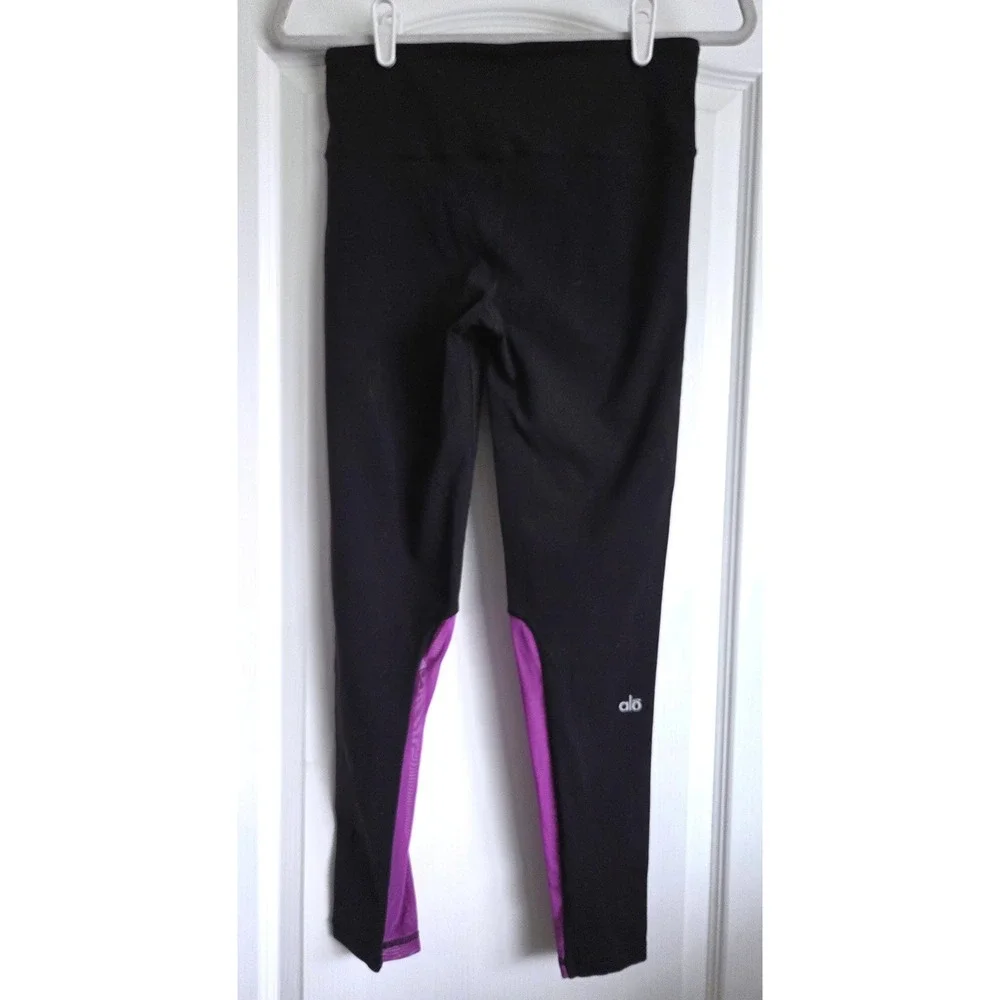 Alo Yoga Women Black Purple Mesh Panel High Waisted Leggings Sz M‎ Activewear